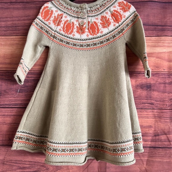 Blueberi Boulevard Toddler Girls Pumpkin Fair Isle Knit Sweater Dress 18M Tan - Picture 7 of 7